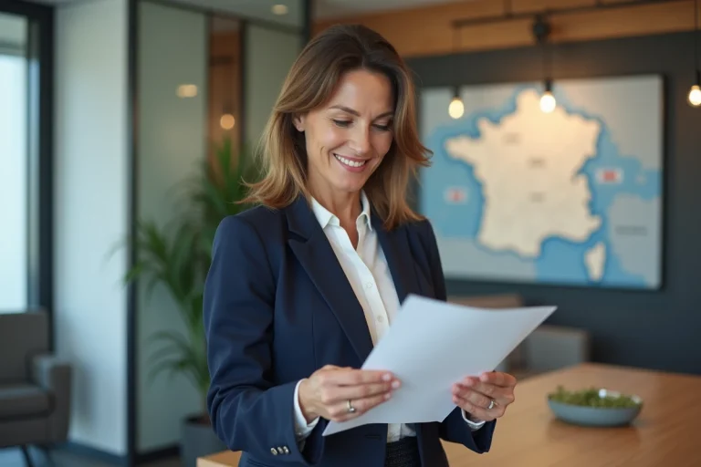 Femme d affaires en bureau de l Oise examine des documents