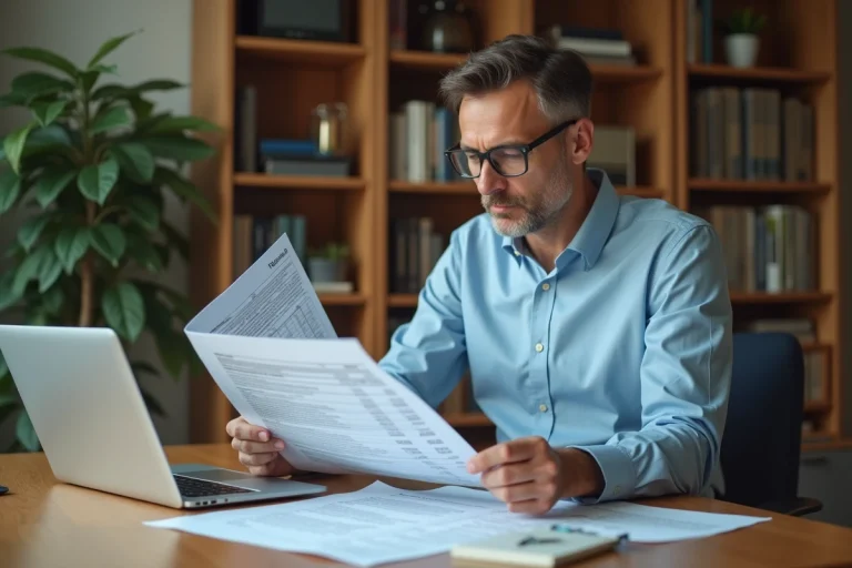 Propriétaire bailleur examinant les documents de renouvellement du dispositif Scellier intermédiaire après 9 ans