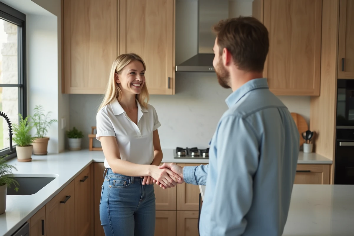 Jeune femme souriante serrant la main d
